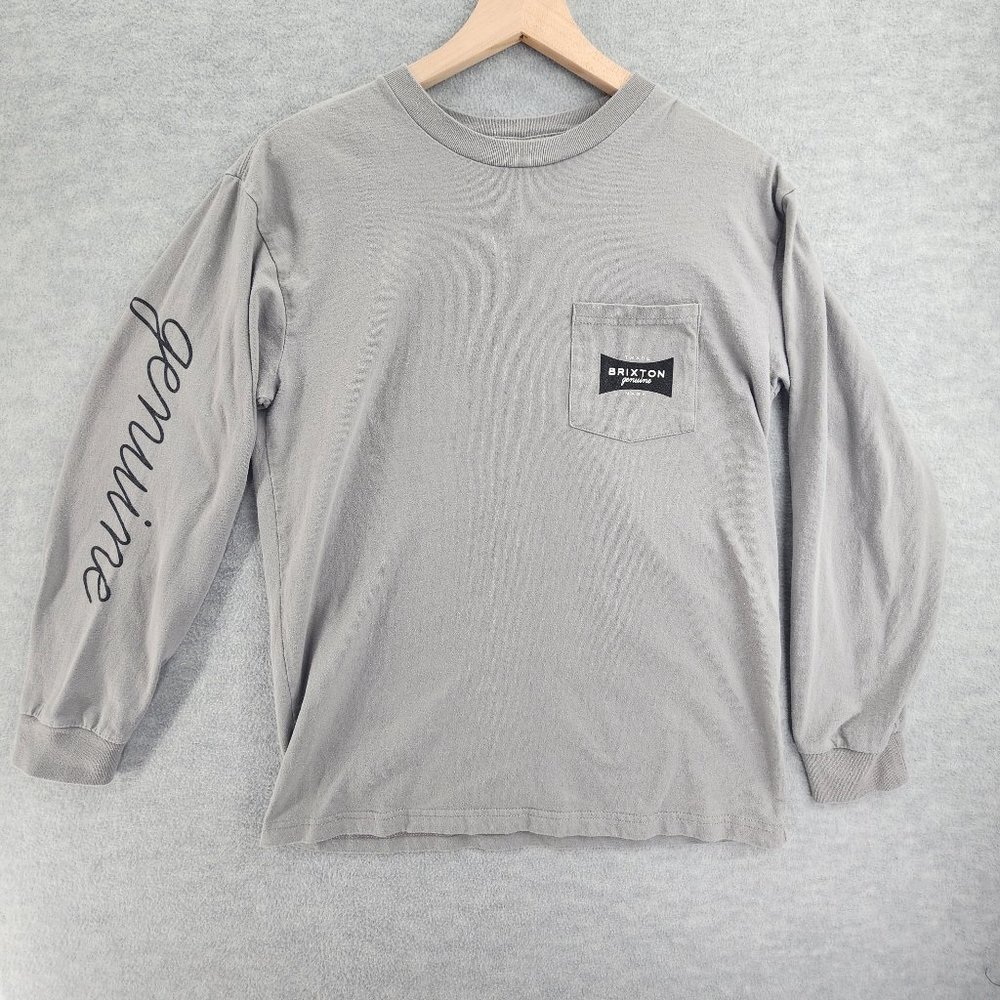 Brixton Shirt Mens Small Gray Long Sleeve Crew Neck Pocket Graphic Logo Casual